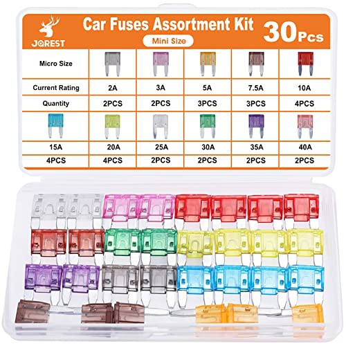 JOREST 30Pcs Mini Car Fuse Kit - Mini Blade Fuses Automotive - Replacement Fuses Assortment Kit for Car/RV/Truck/Motorcycle