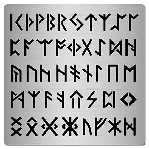 GORGECRAFT 6.3 Inch Metal Runes Stencil Stainless Steel Ancient Alphabet Painting Reusable Template Journal Tool for Painting, Wood Burning, Pyrography and Engraving Crafts