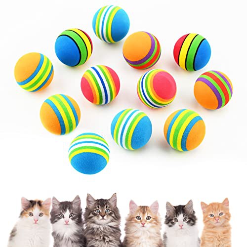 12 Pcs Cat Toys Balls, Interactive Kitten Toys Rainbow Cat Balls, Colorful Foam Balls for Pet Cat Kitten Dog Puppy Chase Training Sports, Indoor Outdoor Activity, Amusement Park