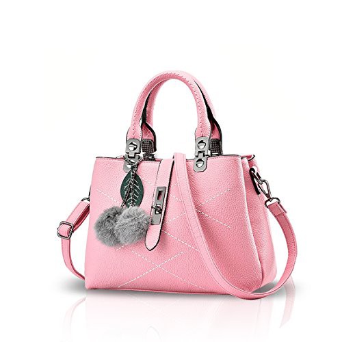 NICOLE & DORIS 2024 New Handbags for Women Fashion Ladies Handbags & Shoulder Bags Designer Top Handle Bag with Pompom Light Pink