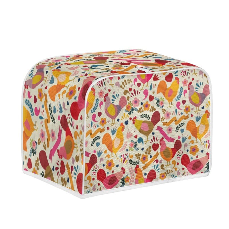 Kuiaobaty Chicken Floral Pattern Toaster Cover 2 Slice, Farm Roosters Print Dust Proof Case for Bread Machine Kitchen Accessories