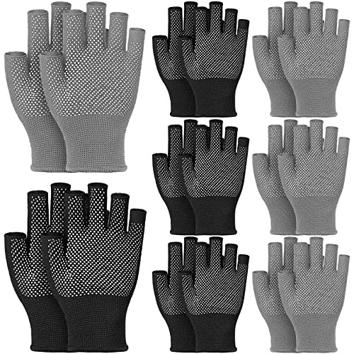 Sintege 8 Pairs Black Fingerless Gloves Non Slip Grip Fingerless Work Gloves Winter Warm Half Finger Gloves Unisex Yoga Gloves for Construction Work Outdoor Sports Activities Driving