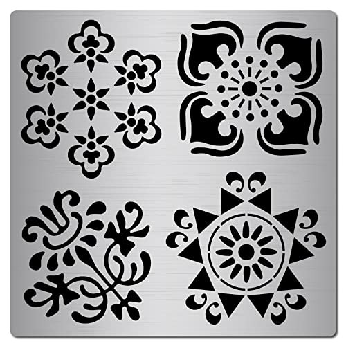 GORGECRAFT 6.3 Inch Metal Mandala Stencil Template Stainless Steel Flowers Painting Reusable Template Journal Tool for Painting, Wood Burning, Pyrography and Engraving