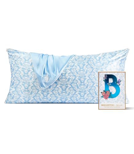 Bridgerton x Kitsch Satin Pillow Case, King Size, Softer Than Real Silk, Soft Smooth Cooling Pillowcases with Zipper, Bedroom Essentials, 48.3 x 91.4 cm, Toile de Blue, 1 Piece