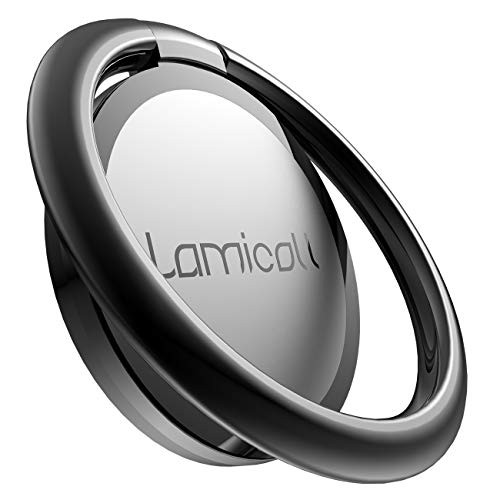 Lamicall Phone Ring Holder, Handy Finger Ring Stand - Universal Grip 360 Adjustable Mobile Phone Loop for iPhone 16 15 14 13 12 11 Pro Max Plus Mini Xs XR X 8 7 6S, Samsung, 4~8" Smartphone - Black