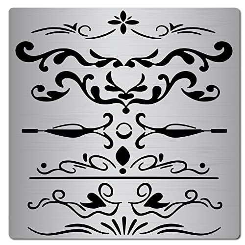 GORGECRAFT 6.3 Inch Metal Flowers and Vines Stencil Templates Stainless Steel Leaf Blossom Vine Stencils Reusable Drawing Journal Stencil for Painting on Wood Wall Canvas, Pyrography and Engraving
