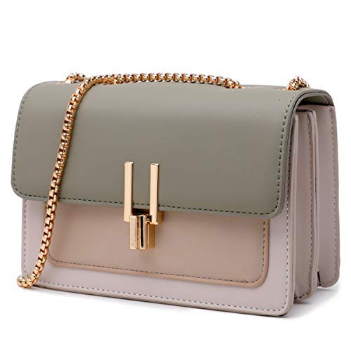 TOP BAND Leather Cross Body Bag Ladies Handbags & Shoulder Bags for Women Fashion Designer Cute Chain Strap Color-Block Crossbody Purses Green
