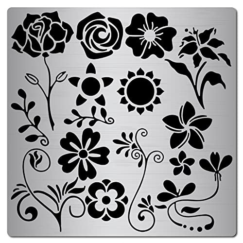 GORGECRAFT 6.3 Inch Metal Rose Stencil Flowers Vines Template Stainless Steel Floral Painting Reusable Templates Journal Tool for Painting, Wood Burning, Pyrography and Engraving