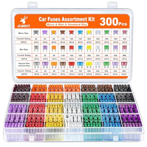 JOREST 300Pcs Car Fuse Assortment Kit, 160 Mini Blade Fuses Automotive + 90 Standard Auto Fuses + 50 Micro Fuse + Fuse Puller – for Car/RV/Truck/Motorcycle