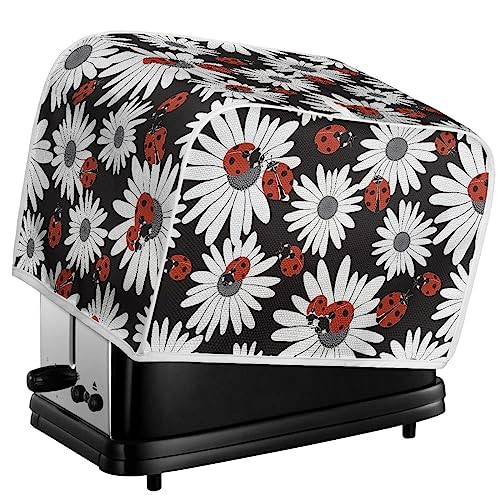 Kuiaobaty Cute Ladybugs Print Two Slice Toaster Cover Size 11.5x8x8Inches, White Daisy Flowers Bread Toaster Oven Cover with Hook