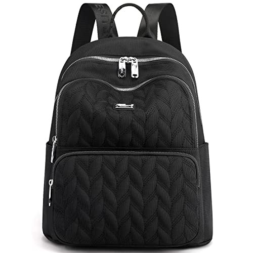 KESUDE Black Backpack Women Laides Rucksack School Bags Lightweight Nylon Shoulder Bag Daily Daypack for Womens, Ladies & Girls Trip Work Shopping