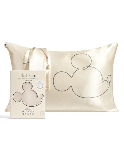 Mickey/Minnie x Kitsch Satin Pillowcase with Zipper - Softer Than Silk Pillow Cases for Hair & Skin Cooling Pillow Cases Covers | Satin Pillow Cases Standard Size 
