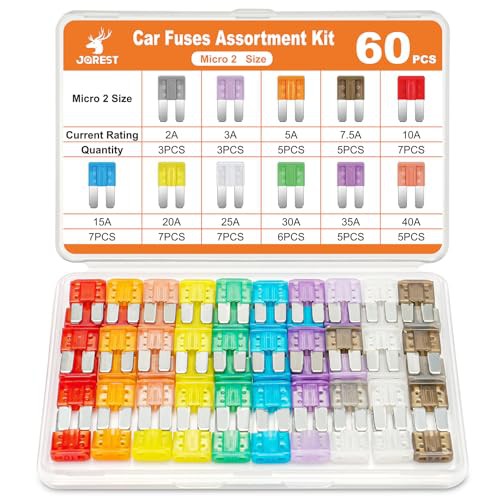 JOREST 60Pcs Micro2 Fuses Kit -Micro2 Fuse, Micro 2 ATR Blade Car Fuses, Automotive Replacement Fuses for Auto RV Truck Motorcycle