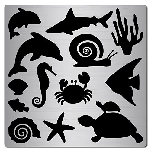 GORGECRAFT 6.3 Inch Metal Sea Animals Stencil Ocean Creatures Template Stainless Steel Turtle Painting Reusable Template Journal Tool for Painting, Wood Burning, Pyrography and Engraving