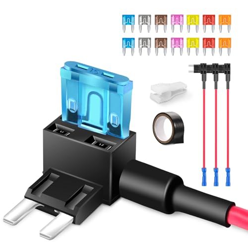 JOREST 4Pcs Mini Fuse Holder Adapter, Add a Circuit Fuse Tap Piggy Back 12V Holder with 14Pcs Mini 