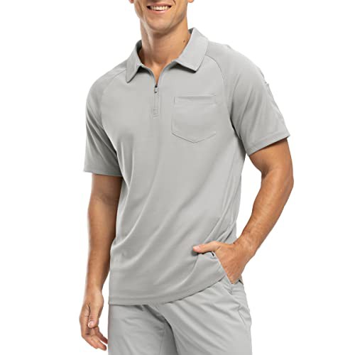 Rdruko Men's 1/4 Zip Polo Shirts with Pocket Summer Short Sleeve Breathable Quick Dry Golf Tennis Tops Casual Smart Work T Shirts