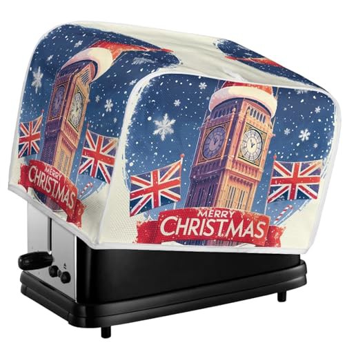 Kuiaobaty London Big Ben Toaster Cover 2 Slice, Christmas Union Jack Protective Cover for Bread Machine 11.5x8x8in, Washable Bakeware Protector