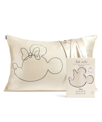 Mickey/Minnie x Kitsch Satin Pillowcase with Zipper - Softer Than Silk Pillow Cases for Hair & Skin Cooling Pillow Cases Covers | Satin Pillow Cases Standard Size 