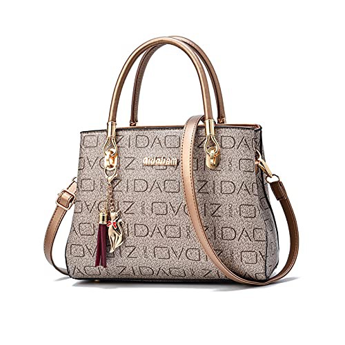 NICOLE & DORIS Fashion Women Handbag with Printing Shoulder Bags Designer Top Handle Bag with Tassel Pendant Tote Bag Medium Size Ladies Work Bag PU Leather Crossbody Bag