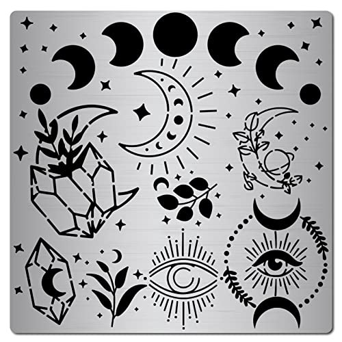 GORGECRAFT 6.3 Inch Metal Moon Phase Stencil Stainless Steel Template Reusable Stencils Journal Tool for Painting on Wood Burning Pyrography Engraving Canvas Decor Home DIY Craft Scrapbooking
