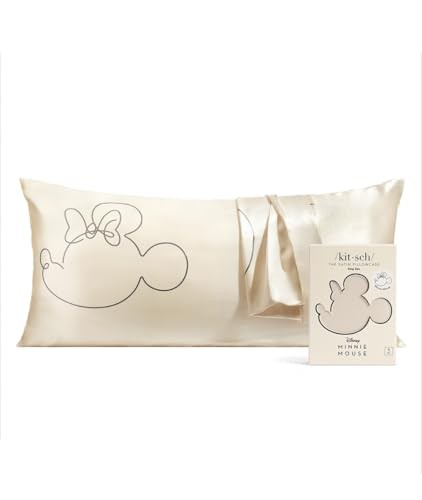 Mickey/Minnie x Kitsch Satin Pillowcase with Zip for Hair and Skin, Soft Than Silk, Cooling Satin Pillowcase, Pillow Case in King Size 48 x 91 cm, Mrs. Mouse