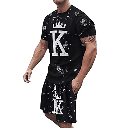 Men's Short Sets 2 Piece Outfits Comfort Print Summer Sets for Teens Fashionable Novetly Shirt Bowling Shirts for Men Funny Work Stain-Resistant Two Piece Summer Sets Christmas T Shirt Men's Clothing