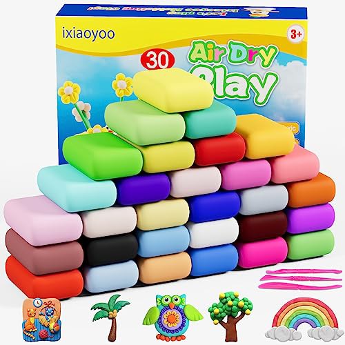 Ixiaoyoo Air Dry Clay, Modelling Clay for Kids, 30 Colors DIY Molding Magic Clay for with Tools, Soft & Non-Sticky, Toys Gifts for Age 3 4 5 6 7 8+ Years Old Boys Girls Kids