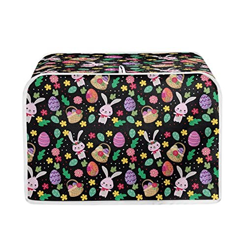 STUOARTE Easter Eggs Rabbit Print Toaster Covers 2 Slice Bread Maker Cover Kitchen Small Appliance Cover Dustproof Covers Washable Home Decorative for Women Gift, Black