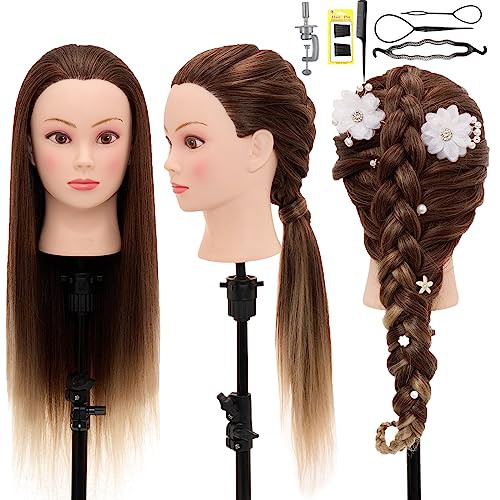 Styling Head Neverland Beauty Training Head 26inch Doll Head Stand for Hairdressers Practice Head Stand Wig Stand Adjustable Metal Practice Head Tripod with Eyelashes