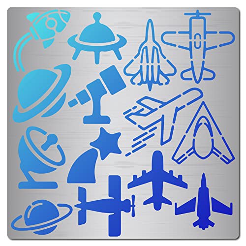 GORGECRAFT 6.3 Inch Spacecraft Metal Stencil Space Rocket Pattern Stainless Steel Cutting Stencil Template Journal Tool for Painting Wood Burning Pyrography and Engraving Home DIY Decoration Crafts