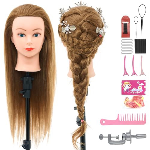 Neverland Hairdressing Head 26"-28" Doll Head for Hairdressing, 60% Real Hair Training Head for Hairdressers Hairdressing Head with Table Clamp + Hair Styling Set 