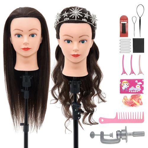 Neverland Beauty Mannequin Head with Hair, 60% Real Human Hair Straight 26"-28" Doll Head Human Hair for Hairdresser