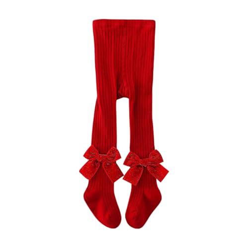 YILEEGOO Baby Toddler Girls Tights Rib Knit Pantyhose With Velvet Bows Chritsmas Valentine's Day Leggings Pants Infant Stockings