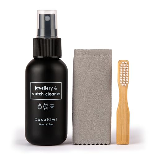 CocoKiwi Jewellery Cleaner Solution | Watch Cleaning Kit | Gold and Silver Cleaner | Necklace, Earring and Ring Cleaner | 80ml | Restore Sparkle With Jewelry Cleaner Cloth and Brush