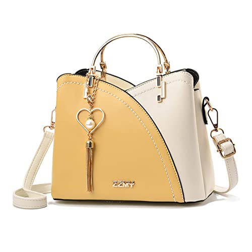 NICOLE & DORIS Fashion Handbags for Women Small Top Handle Bags Crossbody Bag Contrast Color Shoulder Bags PU Leathe Girls Messenger Bags Party Purses Satchel Bag Yellow