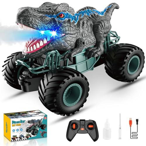 HappyGoLucky Dinosaur Toys for Boys, 1:16 Scale RC Monster Truck Toys with Spray Roar LED Lights, Kids Toys for 4-8 Year Old Boys Gifts, Boys Toys Age 3 4 5 6 7 Christmas Xmas Gifts for Kids Boys