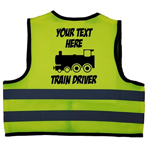 Acce Products Personalised Train Driver Baby, Toddler, Children, Kids Hi Vis Safety Jacket Vest Size 0-12 Months Yellow Optional Text On Front
