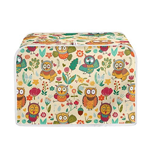 STUOARTE Flowers Owl 4 Slice Toaster Cover,Cute Bread Maker Cover,Kitchen Small Appliance Covers,Universal Microwave Toaster Oven Cover,Dustproof Cover for Most Standard 4 Slice Toasters