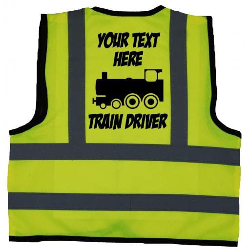Acce Products Personalised Train Driver Baby, Toddler, Children, Kids Hi Vis Safety Jacket Vest Size 1-2 Years Yellow Optional Wording On Front