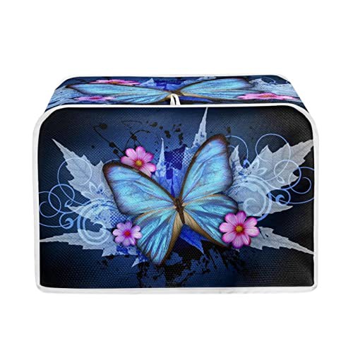 STUOARTE Toaster Cover 2 Slice,Butterfly Flowr Bread Maker Cover Kitchen Appliance Bread Maker Cover,Microwave Oven Dust Cover Bread Machine Accessories Cover Fingerprint Protection, Blue