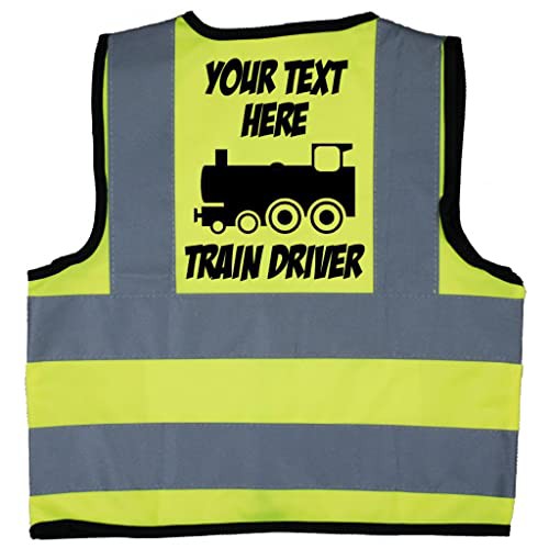 Acce Products Personalised Train Driver Baby, Toddler, Children, Kids Hi Vis Safety Jacket Vest Size 7-9 Years Yellow Optional Text On Front