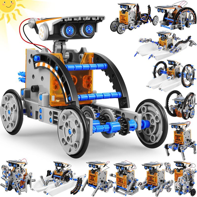 STEM 13-in-1 Solar Power Robots Creation Toy, Educational Experiment DIY Robotics Kit, Science Toy Solar Powered Building Robotic Set Age 8-12 for Boys Girls Kids Teens to Build（Blue）