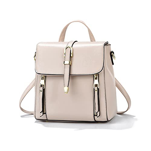 NICOLE & DORIS Small Backpacks for Women Mini Rucksack Cute Backpacks Handbag PU Leather Girls Ladies Daypack Multifunctional Shoulder Bag Flap Crossbody Bag Apricot
