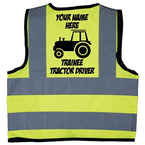 Acce Products Personalised Trainee Tractor Driver Baby, Toddler, Children, Kids Hi Vis Safety Jacket Vest Sizes 0 to 8 Years Optional Text On Front