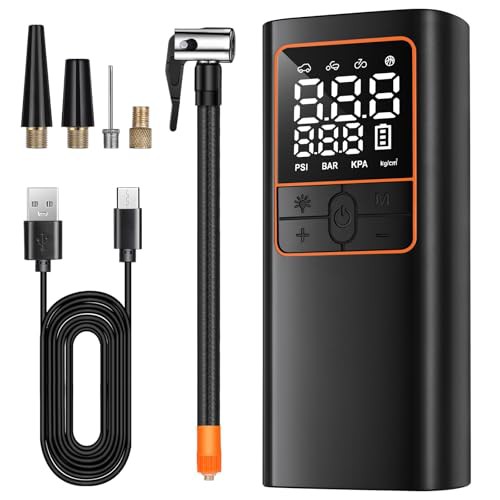 Tyre inflator, Car Tyre Inflator Air Compressor, 150PSI Portable Tire Inflator 6000mAh Cordless Car Tyre Pump with LED Light, Digital Air Pump for Car, Motorcycle, Bike, Ball