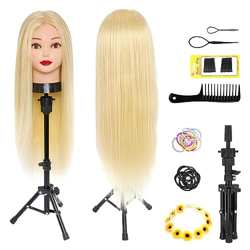 Hairdressing Head with Tripod Neverland Beauty 26 Inch 50% Real Human Hair Training Head Hairdressing Practice Mannequin Manikin
