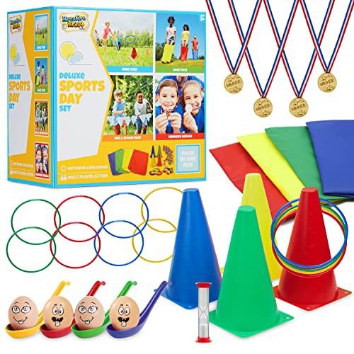 Outdoor Games Play Equipment for Kids Family Garden Toys Sports Day Kit Egg and Spoon Race Ring Toss Sack Race Bean Bags Snakes and Ladders 
