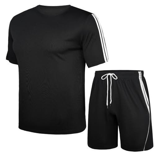 Nieery Men's Tracksuit Men's T-Shirt and Shorts Set Sports Mesh Tracksuit Outfits Short Sleeve Suit Set Casual Running Sport Sweat Activewear with Pockets
