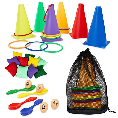 Outdoor Games Play Equipment for Kids Family Garden Toys Sports Day Kit Egg and Spoon Race Ring Toss Sack Race Bean Bags Snakes and Ladders 