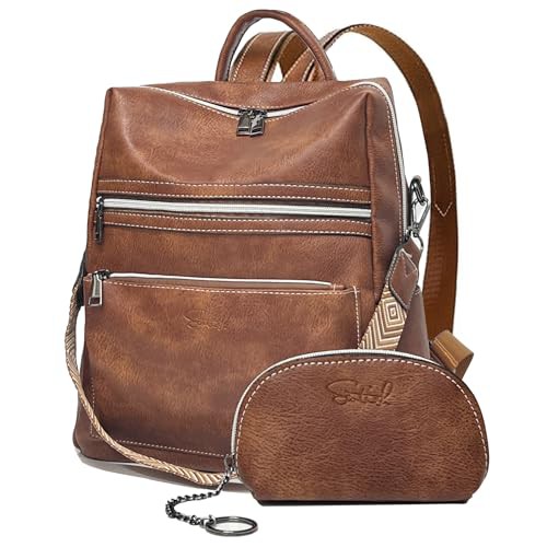 ECOTISH Leather Backpack Purse for Women Designer Fashion Travel Bag Ladies School Shoulder Bags Leather Rucksack 